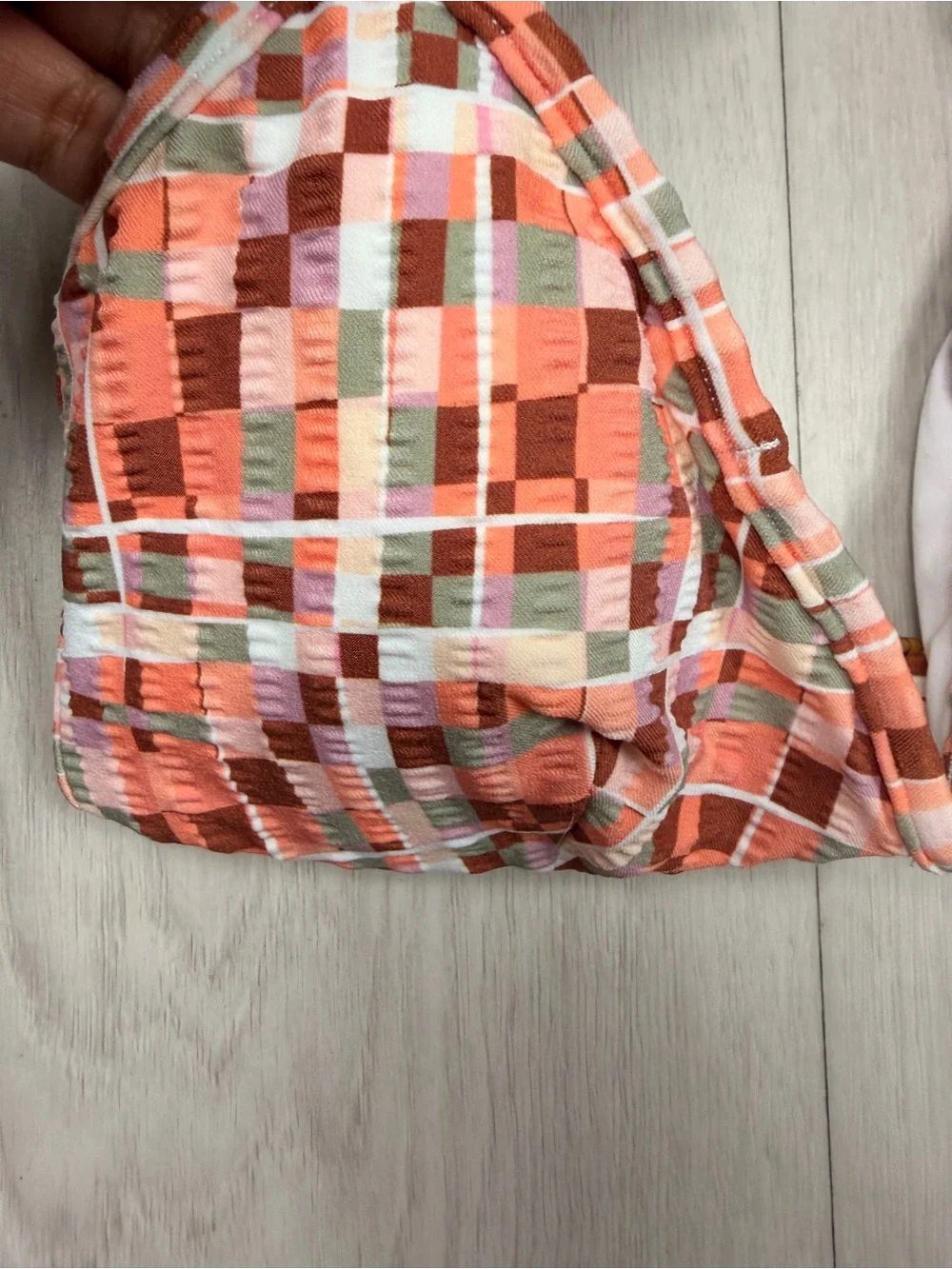 L*Space Helena Bikini Top Plaid Textured Pink Orange XS NWT Swim‎